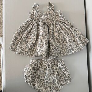 Quincy Mae Cream and Gray Floral Kids Set